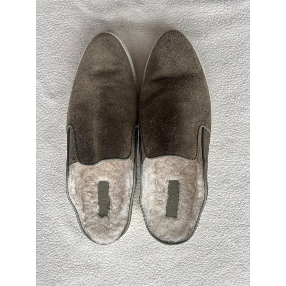 Vince Shoes Womens 9.5‎ Verrell Suede Shearling Mules Olive Slip on Sneakers
